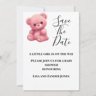 Rosa Teddybär-Baby-Party Save The Date Einladung