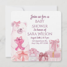 Rosa Teddybär-Baby-Shower-Einladung