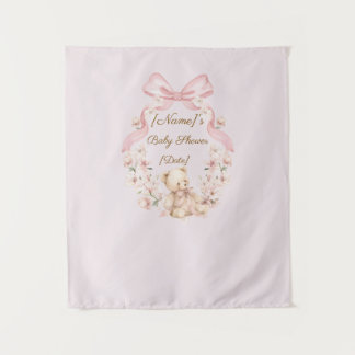 Rosa Teddybär-Baby-Shower-Rückwand Wandteppich