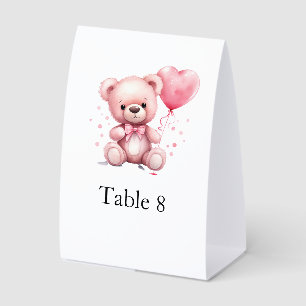 Rosa Teddybär-Baby-Shower-Tischnummer Tischaufsteller