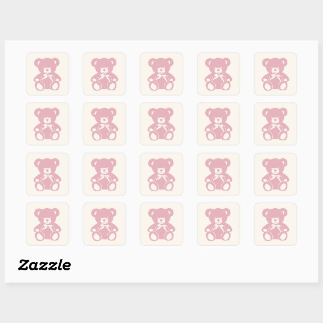 Rosa Teddybär Babydusche Quadratischer Aufkleber (Blatt)