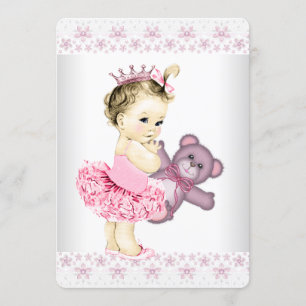 Rosa Teddybär-Ballettröckchen-Prinzessin Babyparty Einladung