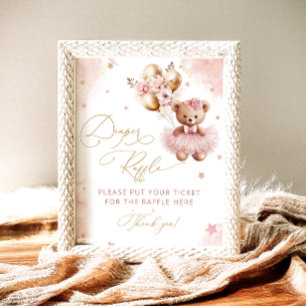 Rosa Teddybär-Ballon-Baby-Shower-Windel-Raffle Poster
