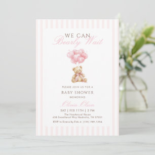 Rosa Teddybär Ballons Süß Warten Babyparty Einladung
