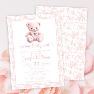 Rosa Teddybär Blumenmuster Baby Mädchen Shower Einladung
