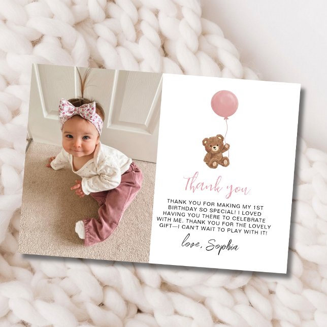 Rosa Teddybär Erster Geburtstag Foto Danke (Von Creator hochgeladen)
