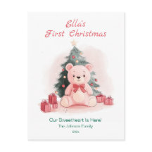 Rosa Teddybär Erstes Weihnachts Postkarte