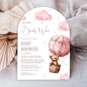 Rosa Teddybär-Heißluftballon-Baby-Party Einladung