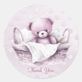 Rosa Teddybär in Korbkleber Runder Aufkleber