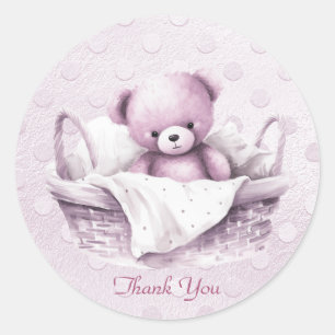 Rosa Teddybär in Korbkleber Runder Aufkleber