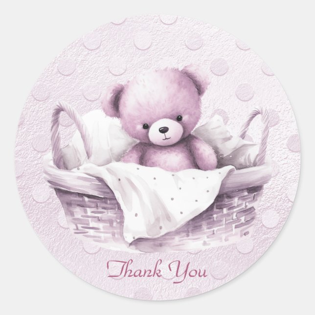 Rosa Teddybär in Korbkleber Runder Aufkleber (Vorderseite)