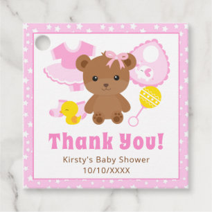 Rosa Teddybär-Kleidung für Mädchen Baby-Party Geschenkanhänger