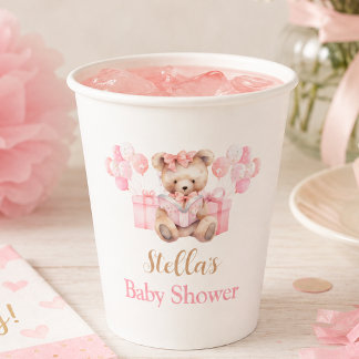 Rosa Teddybär Mädchen Baby Shower Bearly Wait Pappbecher