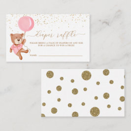 Rosa Teddybär mit Ballon-Windeln-Raffel-Ticket Begleitkarte