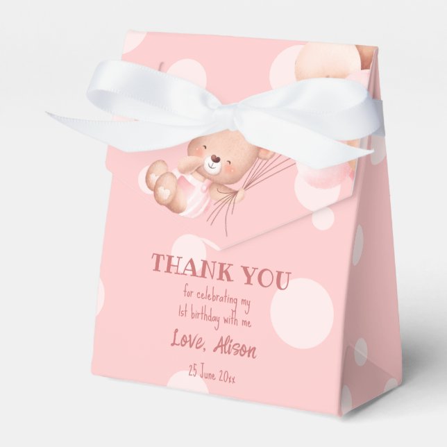Rosa Teddybär mit Ballons auf Wolken Geschenkschachtel (Vorderseite)