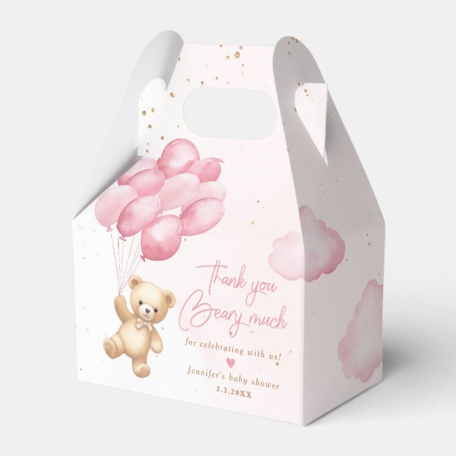Rosa Teddybär mit Ballons danke fürs Auge Geschenkschachtel (Vorderseite)
