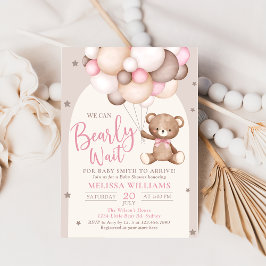 Rosa Teddybär mit Balloons Einladung zum Geburtsta