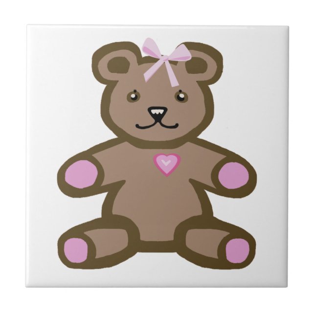 Rosa Teddybär mit Liebe Fliese (Vorderseite)