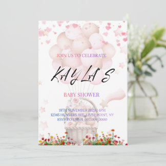 Rosa Teddybär und Luftballons Baby Shower Einladun Ankündigung