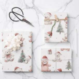 Rosa Teddybär Weihnachten Geschenkpapier Set