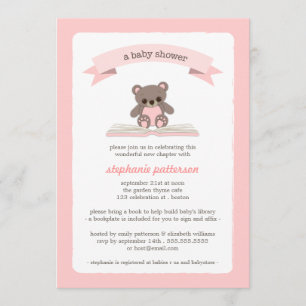 Rosa Teddybear holen eine Buch-Babyparty-Einladung Einladung