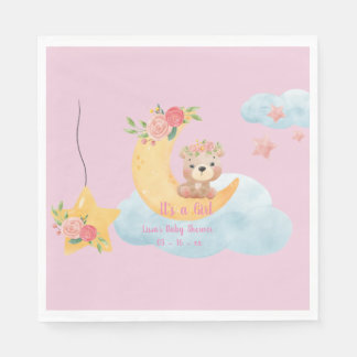 Rosa Teddymond "Es ist ein Mädchen" Papier Napkin Serviette