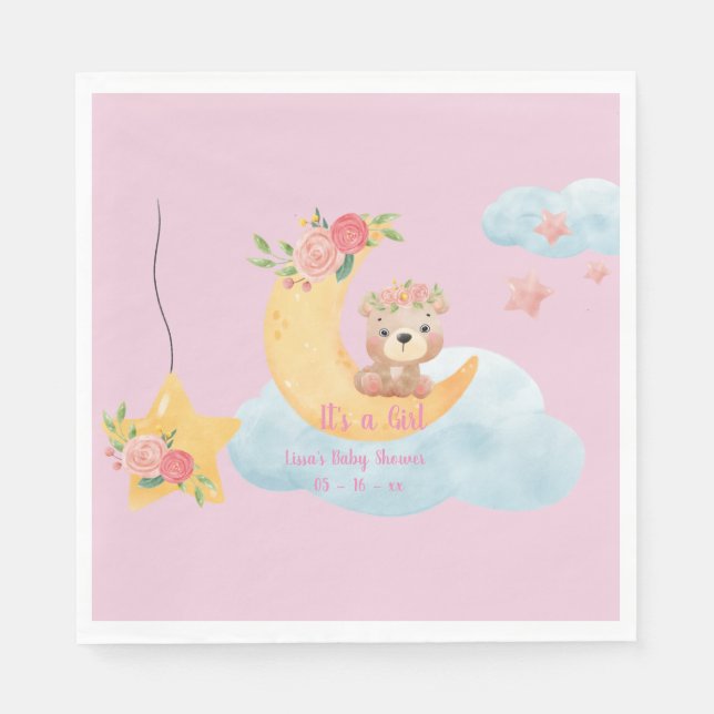 Rosa Teddymond "Es ist ein Mädchen" Papier Napkin Serviette (Vorderseite)