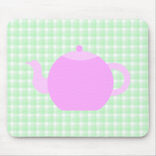 Rosa Teekanne-Entwurf auf grüner Kontrolle Mousepad