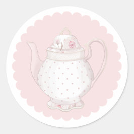 Rosa Teekanne Klassischer Rundsticker Runder Aufkleber