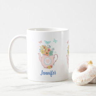Rosa Teekanne mit Blume und Schmetterlingen Kaffeetasse