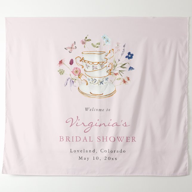 Rosa Teeparty-Tapete Wandteppich (Pink Tea Party Welcome Tapestry by Painted Paperie
)