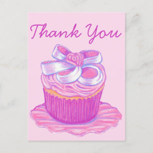 Rosa Teller für Cupcakes Dankeschön-Postkarte Postkarte