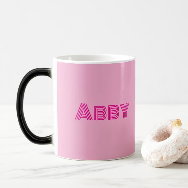 Rosa Text-Morphing-Tasse Verwandlungstasse (Mit Donut)