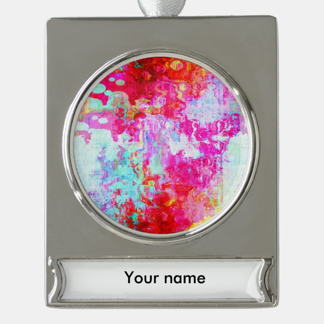 Rosa Textur Banner-Ornament Silber (Vorderseite)