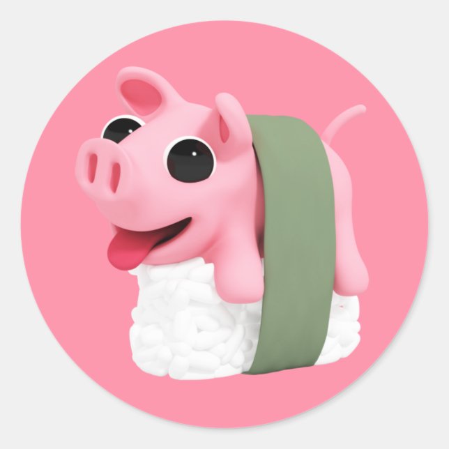 Rosa the Pig is a Sushi Runder Aufkleber (Vorderseite)