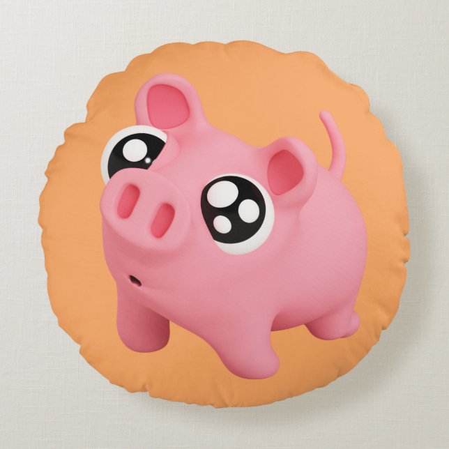 Rosa the Pig Puppy Eyes Rundes Kissen (Vorderseite)