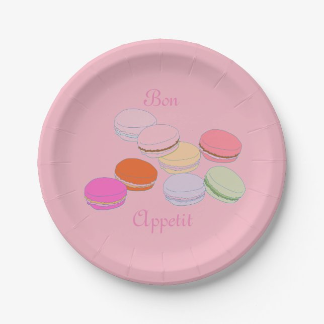 Rosa Thema-Paris-Franzosen Macaron Bon Appetit Pappteller (Vorderseite)
