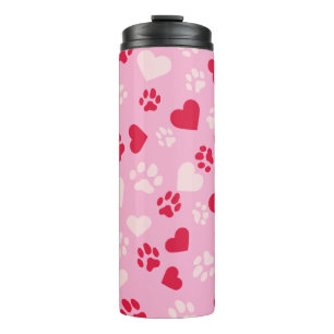 Rosa thermotumbler mit Katzenpfotenabdrücken und H Thermosbecher