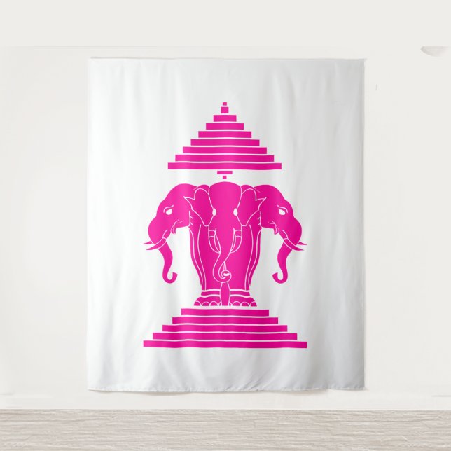 Rosa thronender dreiköpfiger Elefant Erawan Laos / Wandteppich (Vorderseite)