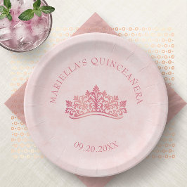 Rosa Tiara Crown Elegante Quinceanera Pappteller