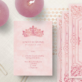 Rosa Tiara Crown Elegante Quinceanera RSVP Karte