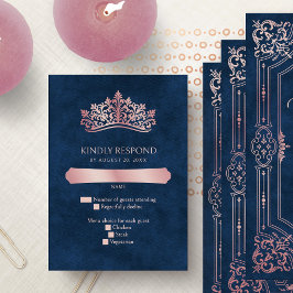 Rosa Tiara Crown Elegante Quinceanera RSVP Karte