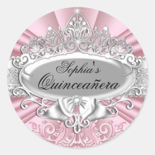 Rosa Tiara & Damast Quinceanera Aufkleber
