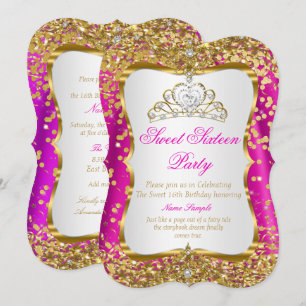 Rosa Tiara Prinzessin Sweet 16 Gold Weiß Einladung