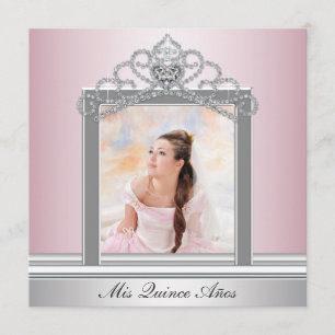 Rosa Tiara-Rosa-Foto Quinceanera Einladung