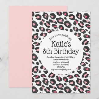 Rosa Tierprint, Leopard, Geparden Geburtstag Einladung