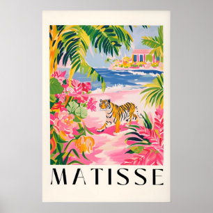 Rosa Tiger-Kunstposter Strand Matisse Stil Wandkun Poster