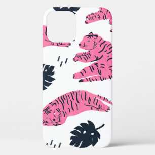 Rosa Tiger liegt in verschiedenen Positionen. Trop Case-Mate iPhone Hülle