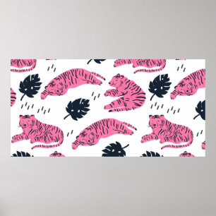 Rosa Tiger liegt in verschiedenen Positionen. Trop Poster