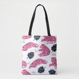 Rosa Tiger liegt in verschiedenen Positionen. Trop Tasche